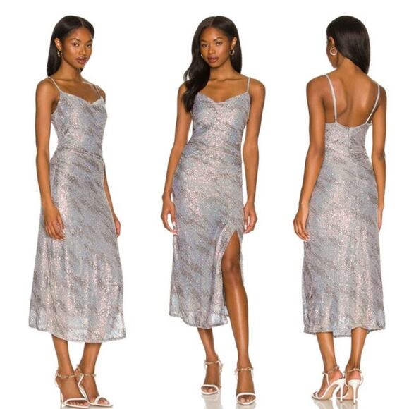 ASTR the Label Hollywood Sequin Midi Dress M Silver Pink Party - Picture 5 of 12